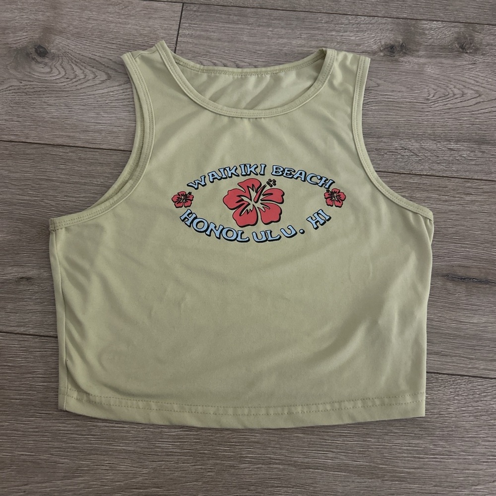 SHEIN small green Waikiki Beach, hawaii tank top